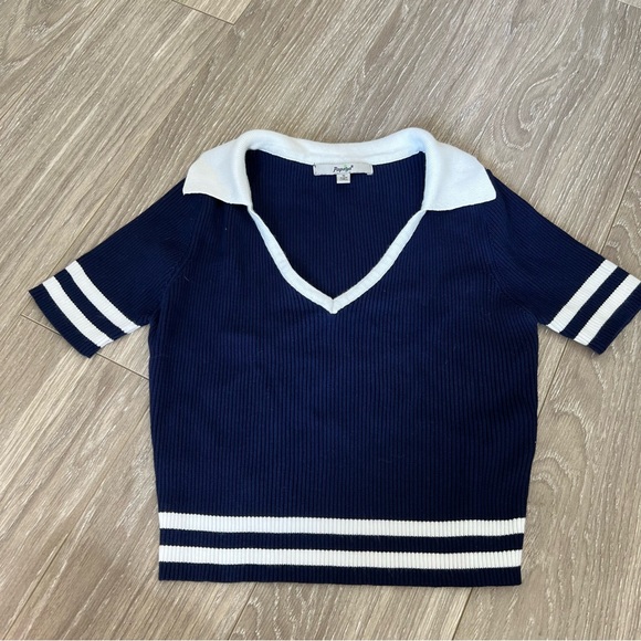 Vintage Navy and White Knit Polo Small - Picture 1 of 3